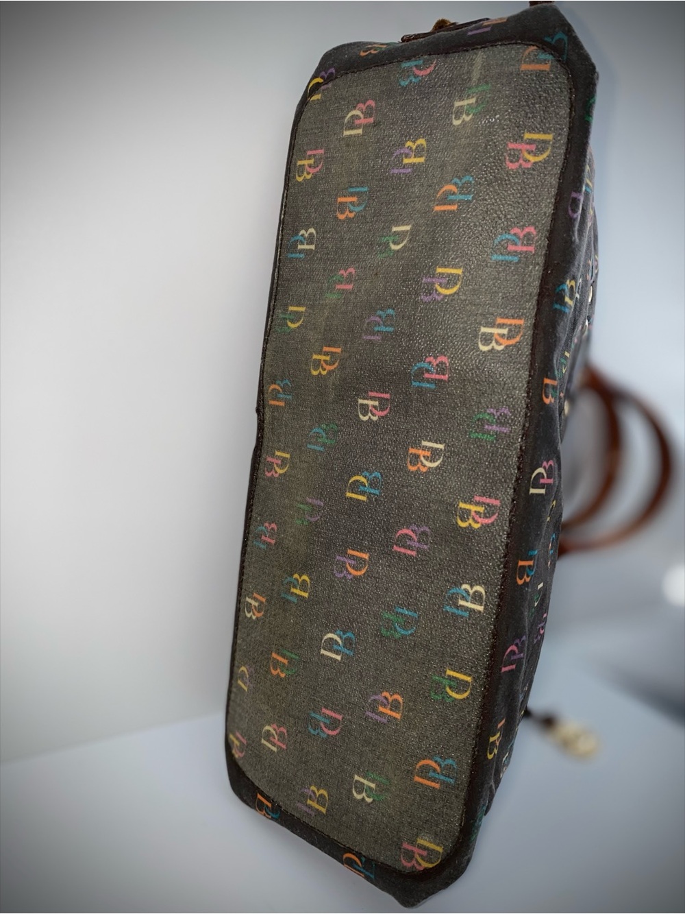 Dooney & Bourke Brown Multicolor Logo Canvas Tote with Leather Handles - Picture 3 of 7